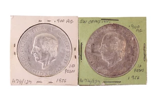 1956 Mexico 10 Pesos Silver Coins Mo Hildago 28.888 G Ley 900 ( BU )* - Lot of 2 - Picture 1 of 10