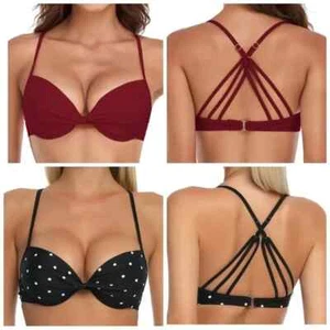 Prendas para el torso de bikini RELLECIGA para mujer talla XL (2) rojas y lunares push up twist con aros - Imagen 1 de 16