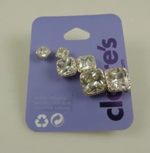 square elegant bling pierced earrings earring post 3 pairs cubic zirconia - Picture 1 of 8