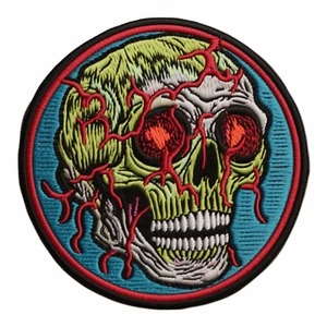 Parche de cabeza esqueleto aplique bordado de hierro para Halloween carne de calavera zombie - Imagen 1 de 12
