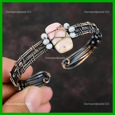 Медный розовый опал драгоценный камень синий кружевной агат бусины жена проволока обернутый браслет ювелирные изделия - Изображение 1 из 4