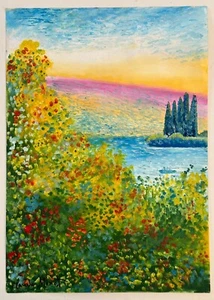 Claude Monet (Handmade) Oil Drawing On old Paper Signed & Stamped, Vtg Art - Picture 1 of 4