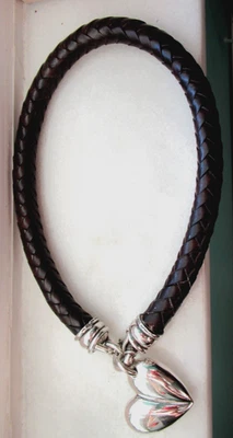 Barry Kieselstein-Cord Sterling Silver Puffy Heart Brown Leather Necklace G-Box - Image 1 of 4