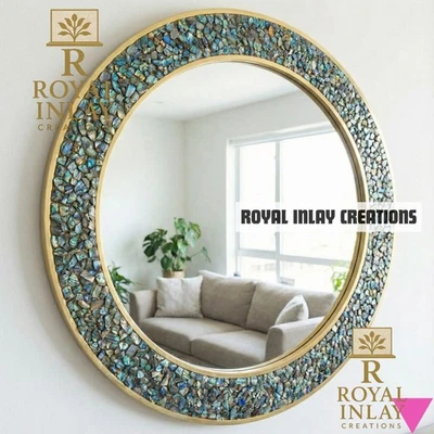 Espejo redondo de labradorita cruda iridiscente: acento de cristal bohemio decoración del hogar 24" Foto 1 de 4