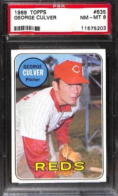 1969 Topps #635 George Culver PSA 8 NM-MT 11575203  - Image 1 of 3