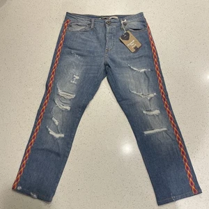 Jeans Please Denim Botón Mosca Hecho en Italia Rayas Neón Para Mujer’s Grandes Nuevos con Etiquetas - Imagen 1 de 8