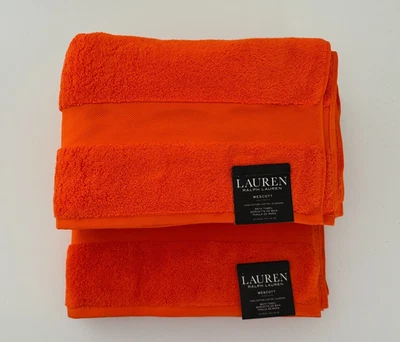 NUEVO Juego de 2 Toallas Ralph Lauren Wescott Baño Verano Naranja 100% Algodón Foto 1 de 4