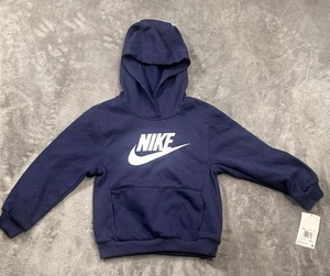 Nike Hoodie Youth Lg Navy White Swoosh Spell Out Sweatshirt Cotton Pockets. NWT - Picture 1 of 4