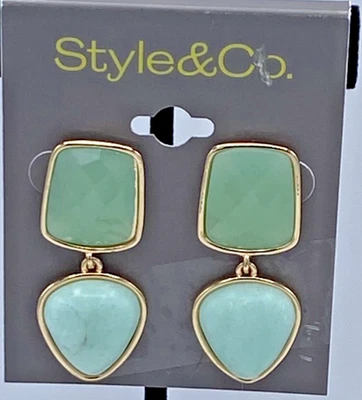 Pendientes colgantes dobles de piedra azul tono dorado Style&Co gota de 1 5/8" nuevos con etiquetas $29,50 Foto 1 de 4