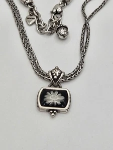 Brighton WATER LILY Black White Flower Double Chain Necklace Reversible Pendant - Picture 1 of 13