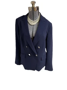 NEW Talbots Blazer Size 16 Jacket Pockets Double Breasted Navy Blue Power Suit - Picture 1 of 24