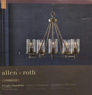 Araña Lynbridge Allen + Roth Lynbridge 5 luces oro suave vidrio tintado Foto 1 de 2