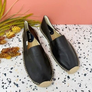 NEW Soludos Black Leather Classic Slip On Women’s Espadrilles Loafer Sz 11 - Picture 1 of 9