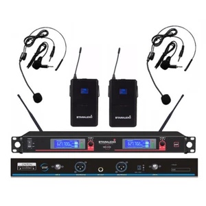 2CH UHF Wireless Microphone Audio Church Headset Microphone Stage Karaoke Mics - Picture 1 of 12