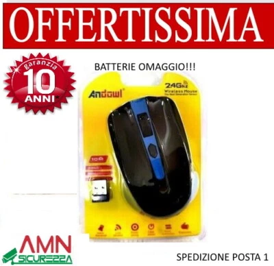 MOUSE OTTICO SENZA FILI WIRELESS USB PER NOTEBOOK PC COMPUTER 1600 DPI 2,4G BATT - Immagine 1 di 4