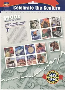 Hoja de 15 estampillas de USPS para celebrar el siglo de 1990 panel de historia sin montar o nunca montada 2000 3191 - Imagen 1 de 1