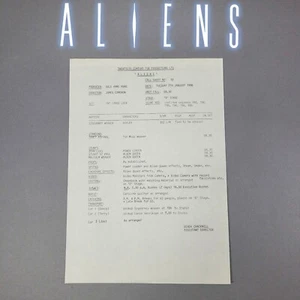 Aliens (1986) Production Used Call Sheet 72 Sigourney Weaver James Cameron Prop - Picture 1 of 9