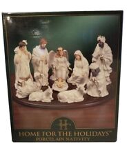 Vintage Home For The Holidays 12 Piece Porcelain Nativity Set 1999 w/ Wood Base
