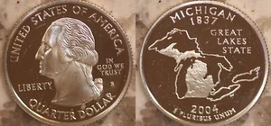 Cuarto de dólar del estado de Michigan S de plata 2004 - de juego de prueba - 90 % de plata - Imagen 1 de 3