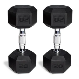 Rubber-Coated Hex Dumbbells Set of 2 Home Gym Fitness Exercise Workout See Sizes - Picture 1 of 25