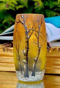 DAUM NANCY SPLENDID VASE ART NOUVEAU WINTER LANDSCAPE - Picture 1 of 18