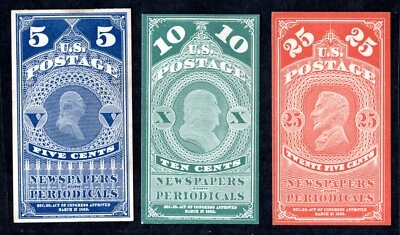 US 1875 NEWSPAPER STAMPS GEORGE WASHINGTON BEN FRANKLIN ABRAHAM LINCOLN - Image 1 of 2