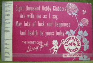 Cleveland, OH. CLOVER FARM STORES. LARRY YORK HOBBY CLUB. 1930's POSTCARD. NoRsv - Picture 1 of 4