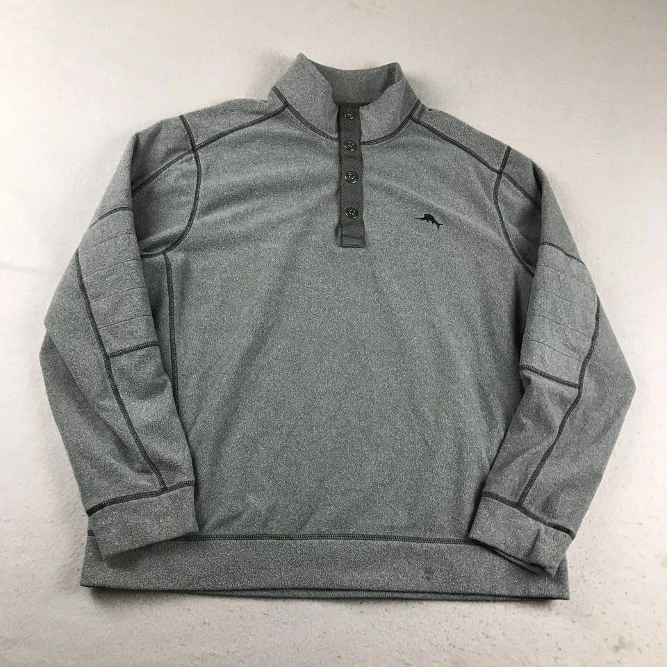 Tommy Bahama 卫衣男式中号灰色模拟领长袖套衫 — 第 1/4 张图片