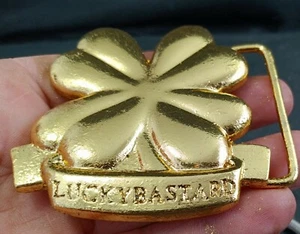 GILDED GOLD Lucky Bastard 4 Four Leaf Clover Shamrock Gun Metal Belt Buckle - Picture 1 of 5