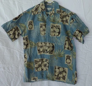 Pierre Cardin Tropical Floral Camp Mens SS Shirt Size Medium Cotton Blue Gray  - Picture 1 of 3