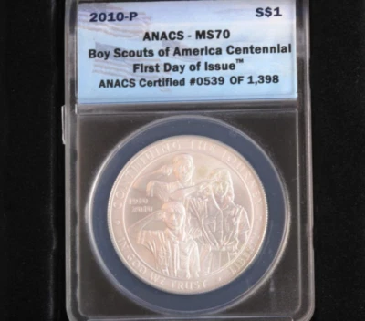 2010-P Boy Scouts Centennial Silver Dollar ANACS MS70 B0176 - Image 1 of 2