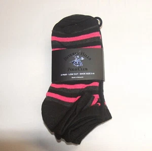 Beverly Hills Polo Club 3 Pair Women's Ankle Socks Pink and Black NEW - Picture 1 of 4