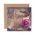 1 x Blank Greeting Card Vintage Pink Rose Love Heart #21480