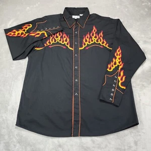 Panhandle Slim Hemd Extra Large Schwarz Flammen Stickerei Western Perlen Druckknopf Y2K - Bild 1 von 12