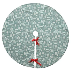 Creative Co-Op 60" Round Cotton Skirt w/Christmas Tree Farm Print & Ties, Lig... - Picture 1 of 4