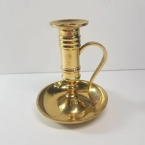Vintage Solid Brass Chamberstick Candle Stick Taper Holder w/ Finger Ring 5" - Picture 1 of 10