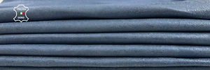 METALLIC BLUE WASHED CRINKLE VINTAGE LOOK Goat leather 3 skins 20sqf 1.1mm C3057 - Picture 1 of 7