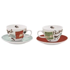 French Country Kitchen Coffee Time Cups and Saucers Set of 2 - Picture 1 of 1