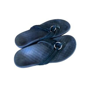 Sandales à rabat noires pour femme Vionic Taille 7 anneau bout détail string à chaussures
