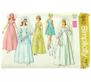 Vestido de Dama de honor de boda Simplicity Vintage años 60 busto 34" patrón manga obispo - Imagen 1 de 2