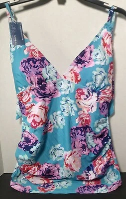 Summer Mae Women's 2XL Tankini Halter Top Aqua Multicolor Floral Ruched Swimwear - Изображение 1 из 4