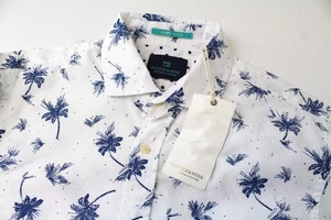 Scotch & Soda Ams Couture Uomo S Bianco Blu Motivo Palma Manica Lunga Cotone - Foto 1 di 7