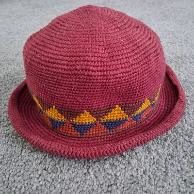 Sombrero Nebaj Vintage Ganchillo a Mano Rojo Profundo Geométrico Grunge Indie Hippy Rock Foto 1 de 4