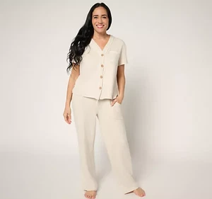 Conjunto de pijama manga corta delantero con botones MUK LUKS Dream Cloud crema XL A685237 - Imagen 1 de 16