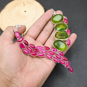 Peridot Kashmir Red Ruby Gemstone 925 Sterling Silver Jewelry Necklace 18" - Picture 1 of 6