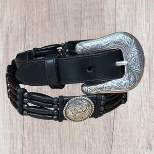Neu mit Etikett Tony Lama NATIVE SON Western schwarz Leder Perlen Concho Gürtel 7151L Größe 28 - Bild 1 von 11