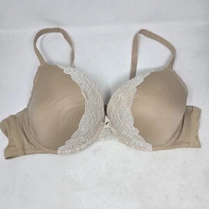 Cacique Damen 44C Smooth Boost Plunge BH 3-Haken hellbraun mit cremefarbener Spitze gepolstert - Bild 1 von 11