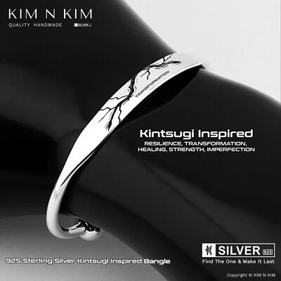 Kintsugi Cuff Bracelet✔️Solid 925 Sterling Silver✔️Personalised Bangle✔️Handmade - Image 1 of 4