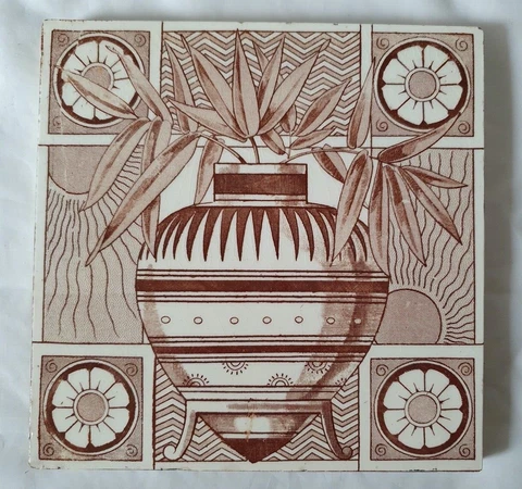 ELEGANT 6 INCH ENGLISH TILE  CIRCA 1880s aesthetic Cover