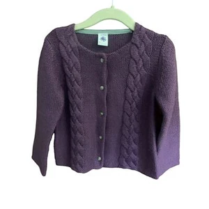 Petit Bateau Purple Wool Cardigan Sweater Thick Soft Cozy Cabled 4 /102 EUC - Picture 1 of 4